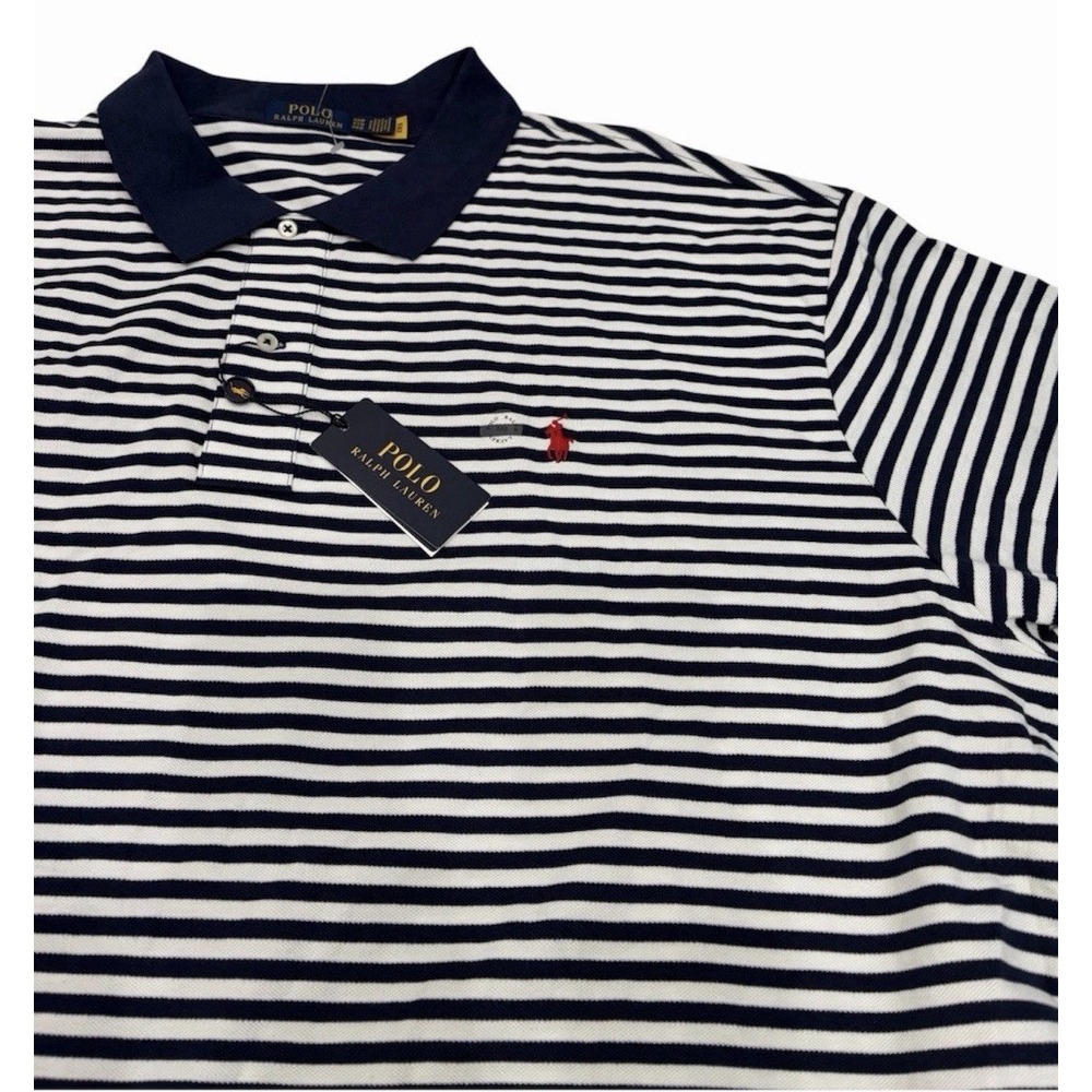 Polo Ralph Lauren Classic Fit Navy & White Striped Mesh Polo Shirt Size 4XB NWT